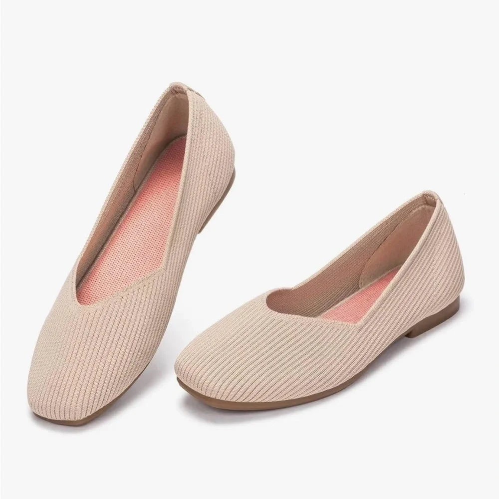 Frank Mully Women’s Square Toe Knit Flats Nude Size 8.5 NWOT